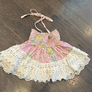 Mustard pie Floral Pink and Gray Kids Top with Lace Trim